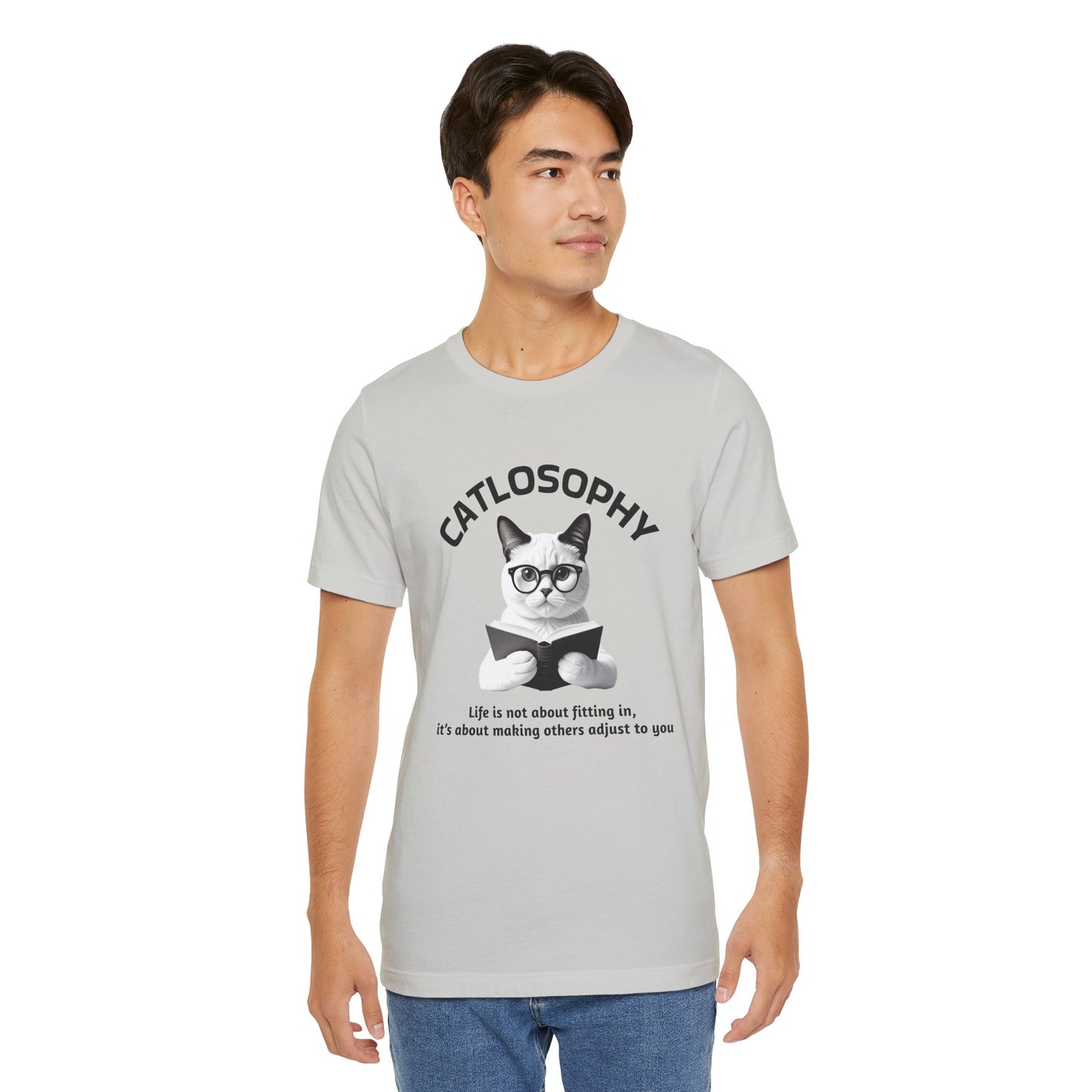 Maglietta a maniche corte unisex Catlosophy – Design "La vita non consiste nell'adattarsi"
