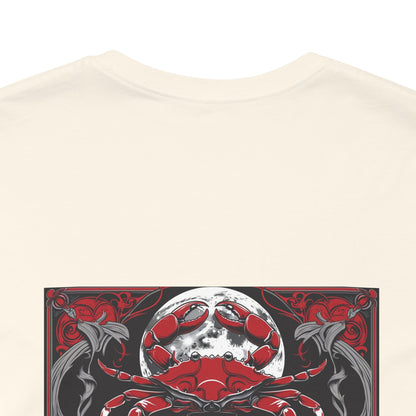 Cancro - Zodiaco gotico, maglietta con grafica rossa sul retro. Zodiaco nell'ombra