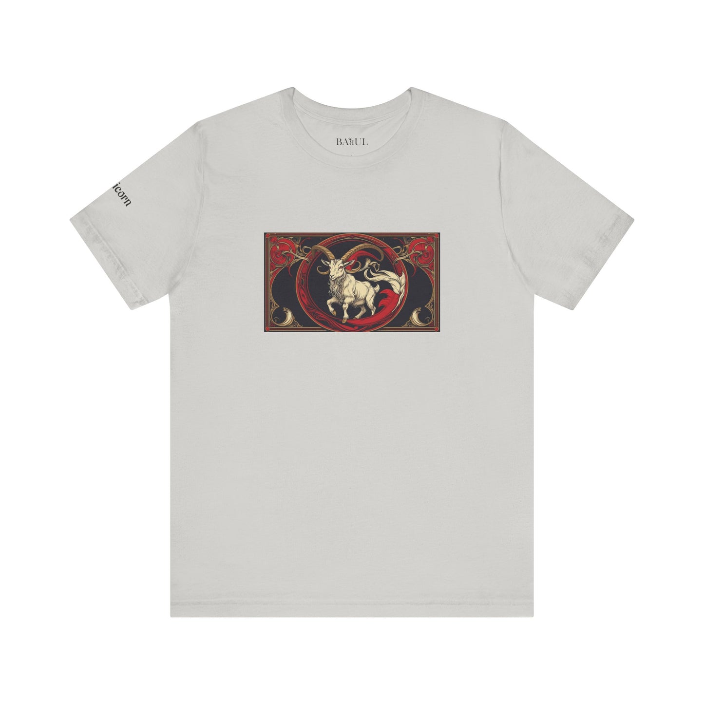 Capricorno - T-shirt Zodiaco gotico. Grafica rossa sul davanti. Zodiaco nell'ombra.