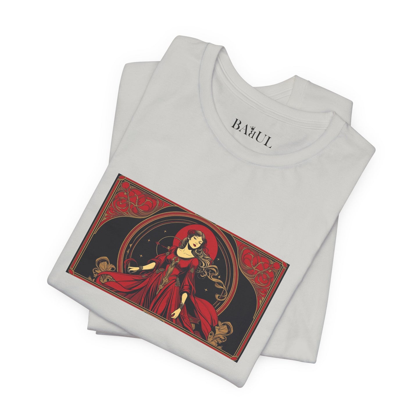 Vergine - T-shirt Zodiaco gotico. Grafica rossa sul davanti. Zodiaco nell'ombra.