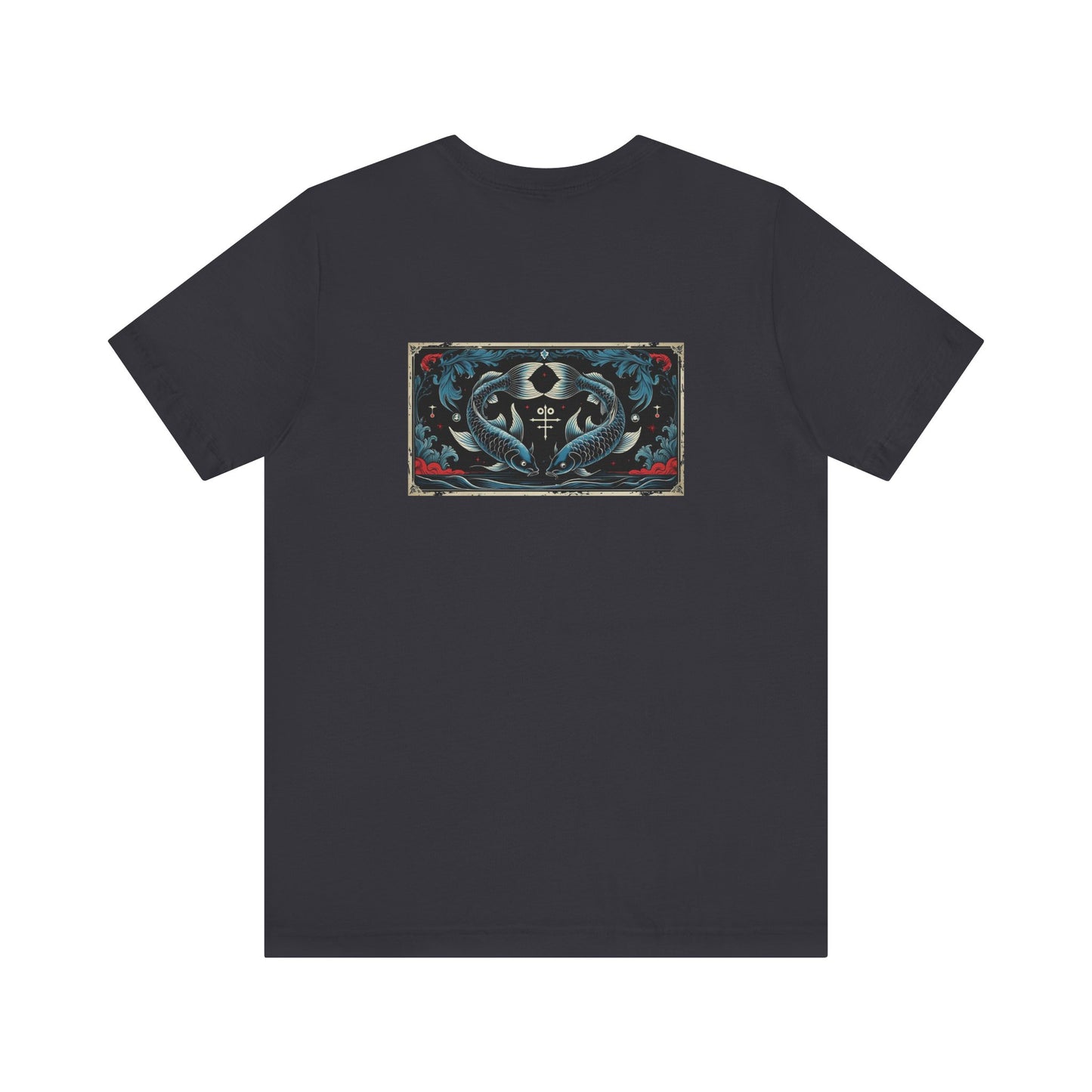 Pesci - T-shirt con lo Zodiaco Gotico. Grafica blu sul retro. Zodiaco nell'ombra.