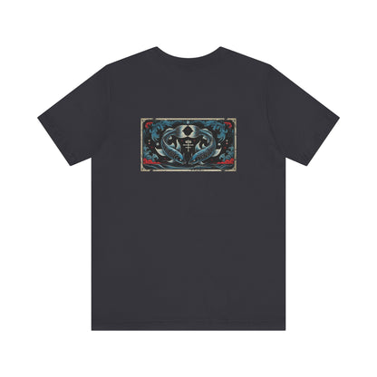 Pesci - T-shirt con lo Zodiaco Gotico. Grafica blu sul retro. Zodiaco nell'ombra.