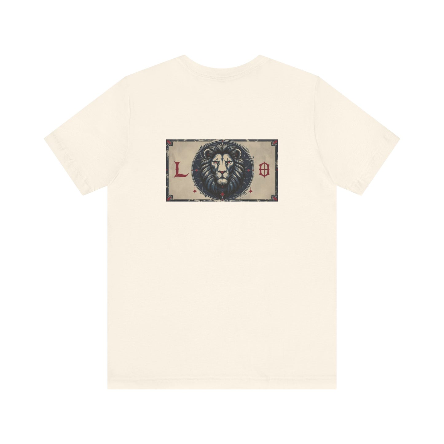 Leone - T-shirt con segno zodiacale gotico. Grafica blu sul retro. Segno zodiacale nell'ombra.