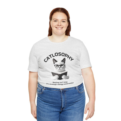 Catlosophy Unisex Jersey Maglietta a maniche corte – Design "Riposare non è pigrizia"