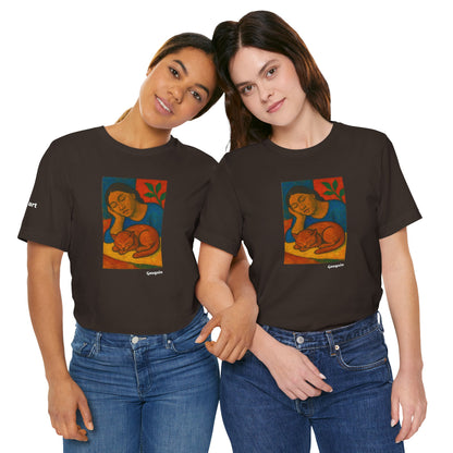 T-shirt unisex CATART - GAUGUIN - Un dipinto iconico rivisitato con i gatti
