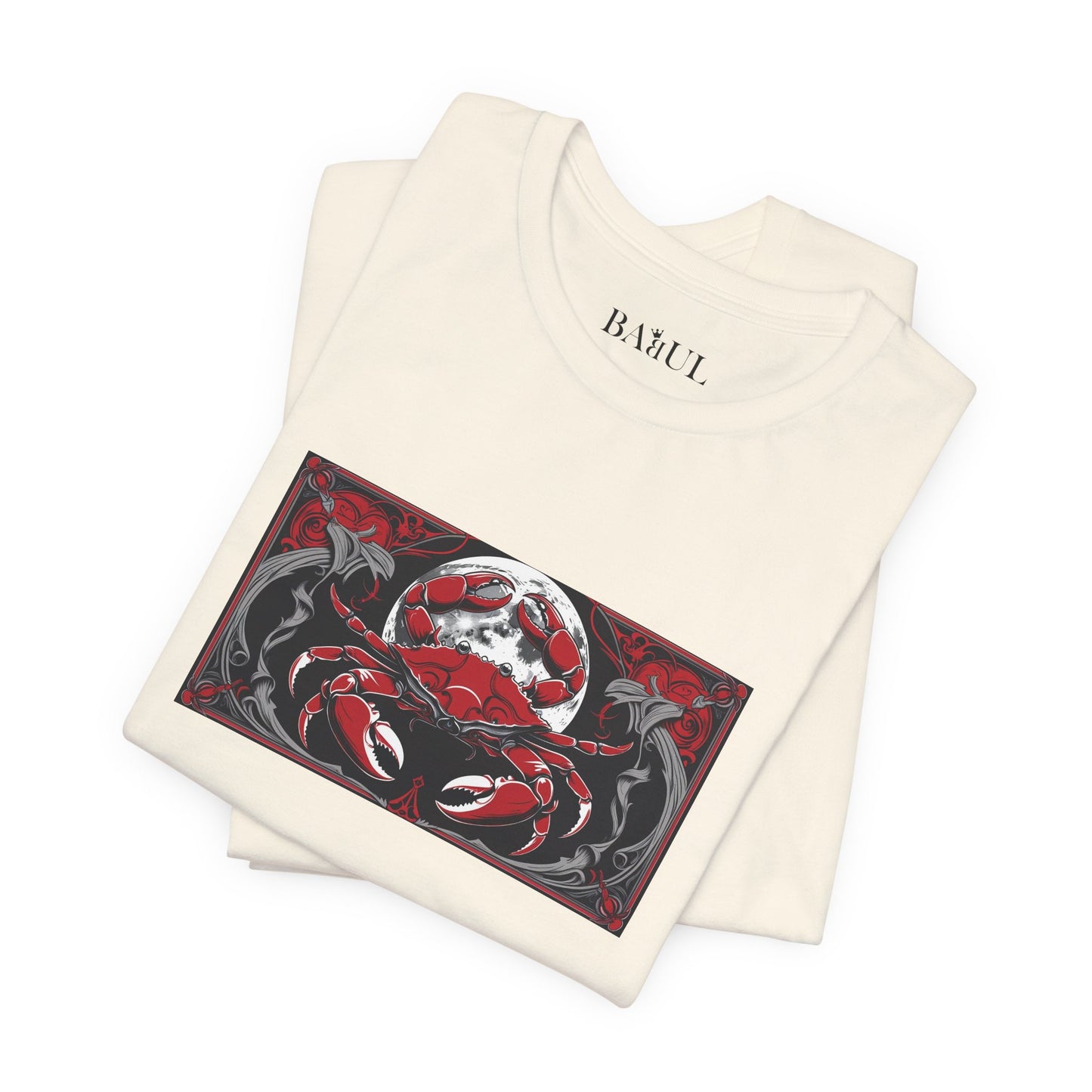 Cancro - T-shirt Zodiaco gotico. Grafica rossa sul davanti. Zodiaco nell'ombra.