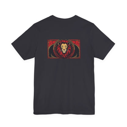 Leone - Zodiaco gotico, maglietta con grafica rossa sul retro. Zodiaco nell'ombra