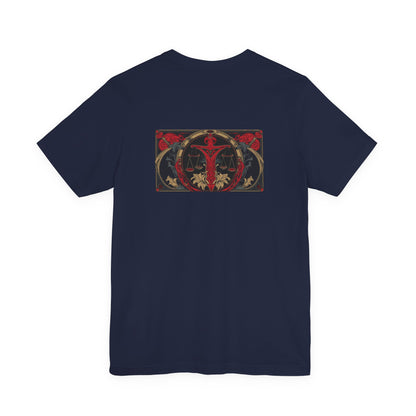 Bilancia - Zodiaco gotico, maglietta con grafica rossa sul retro. Zodiaco nell'ombra