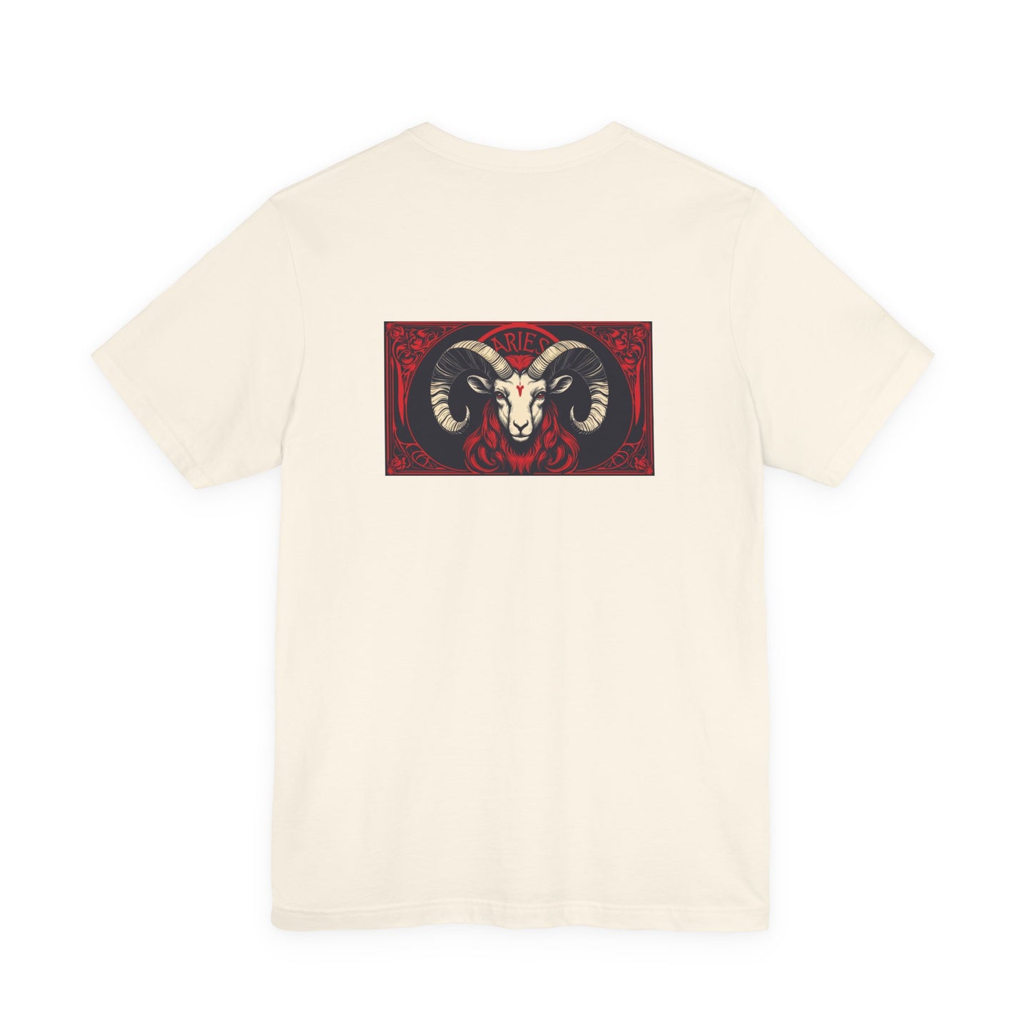 Ariete - Zodiaco gotico, maglietta con grafica rossa sul retro. Zodiaco nell'ombra