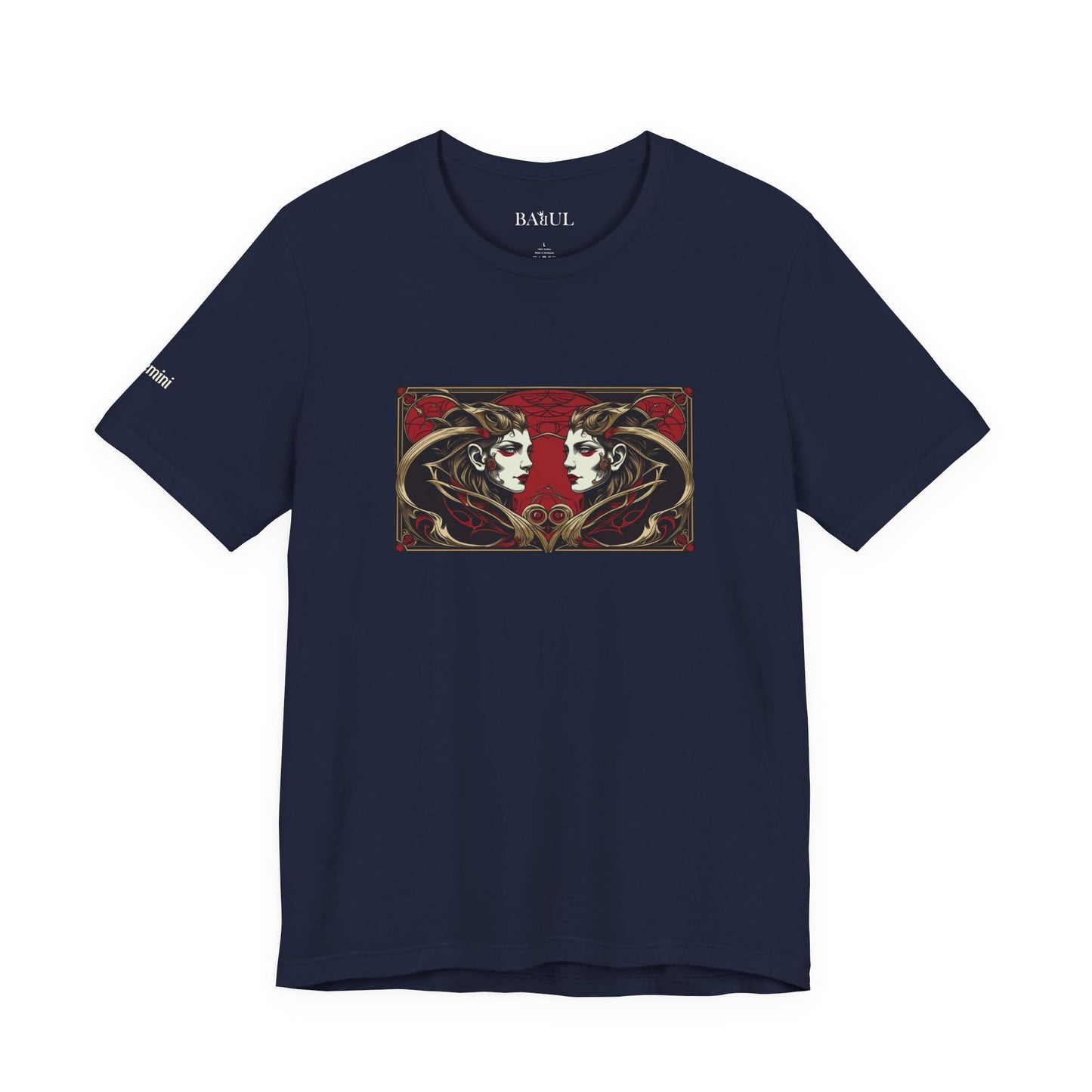 Gemelli - T-shirt Zodiaco gotico. Grafica rossa sul davanti. Zodiaco nell'ombra.