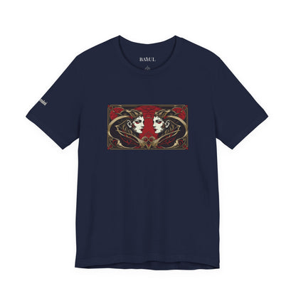 Gemelli - T-shirt Zodiaco gotico. Grafica rossa sul davanti. Zodiaco nell'ombra.