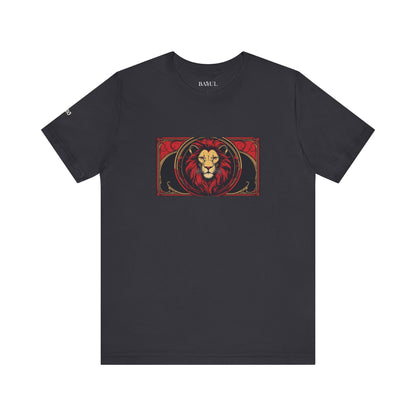 Leone - T-shirt Zodiaco gotico. Grafica rossa sul davanti. Zodiaco nell'ombra.