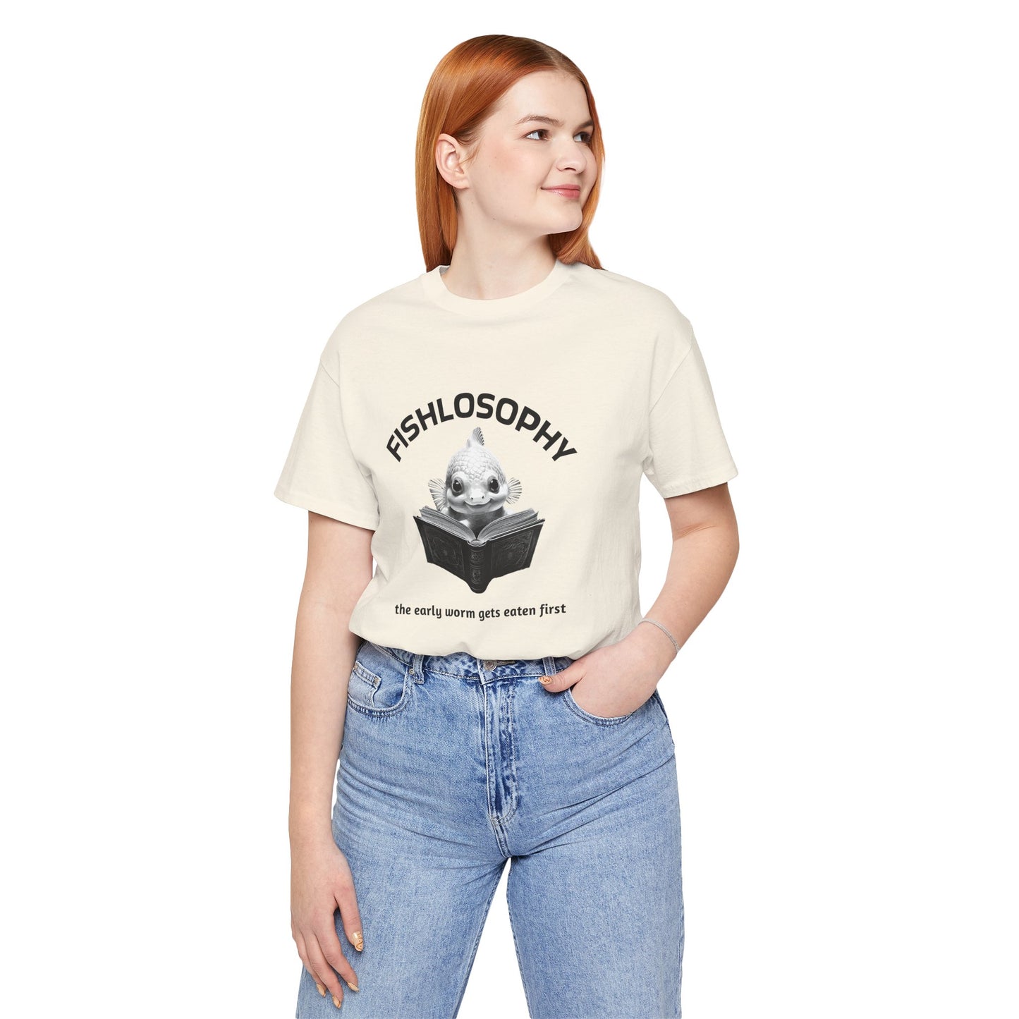 Maglietta a maniche corte unisex Fishlosophy – I vermi che hanno fretta vengono mangiati per primi.