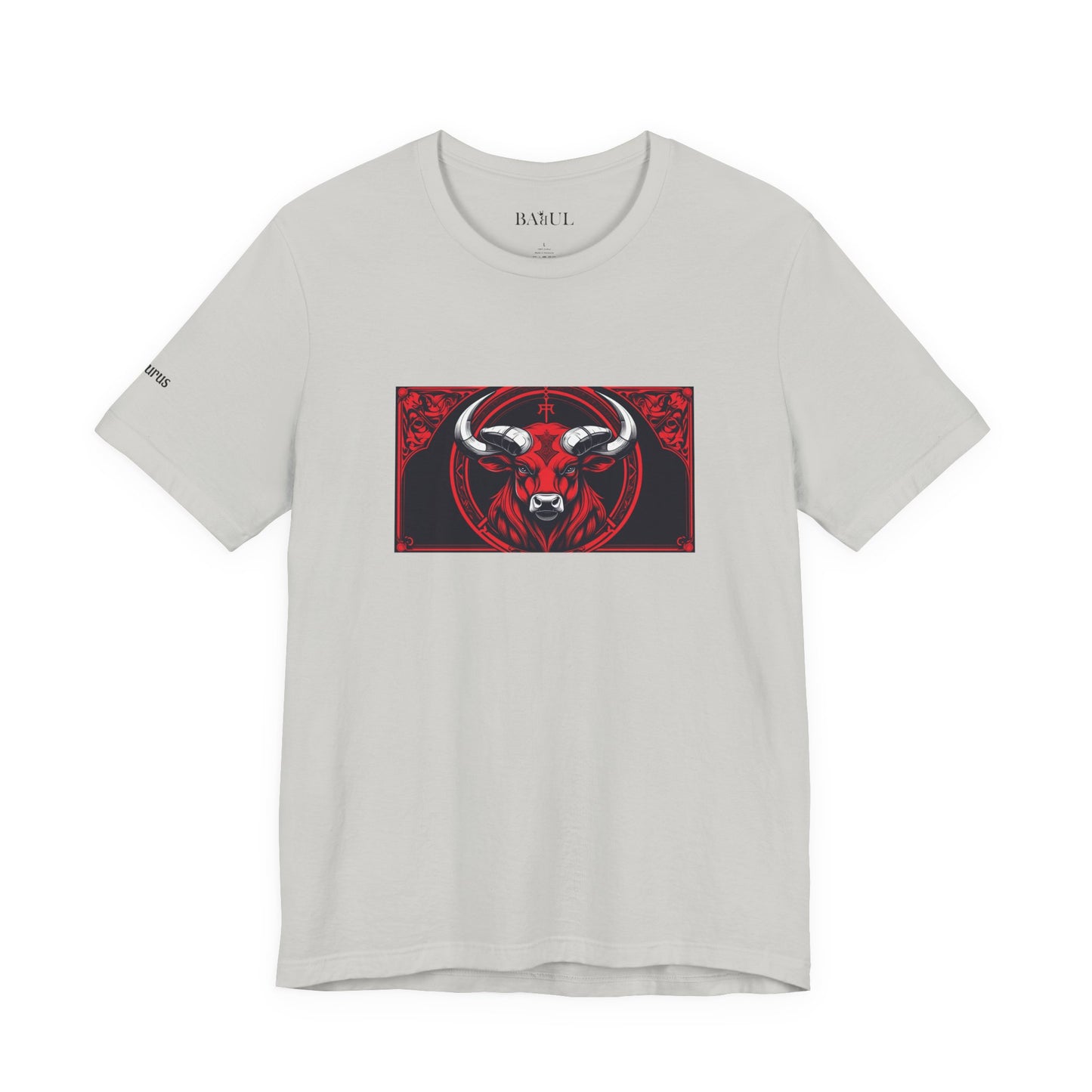 Toro - T-shirt Zodiaco gotico. Grafica rossa sul davanti. Zodiaco nell'ombra.
