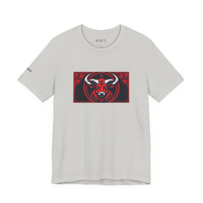 Toro - T-shirt Zodiaco gotico. Grafica rossa sul davanti. Zodiaco nell'ombra.