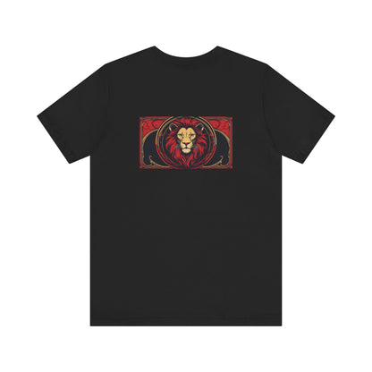 Leone - Zodiaco gotico, maglietta con grafica rossa sul retro. Zodiaco nell'ombra