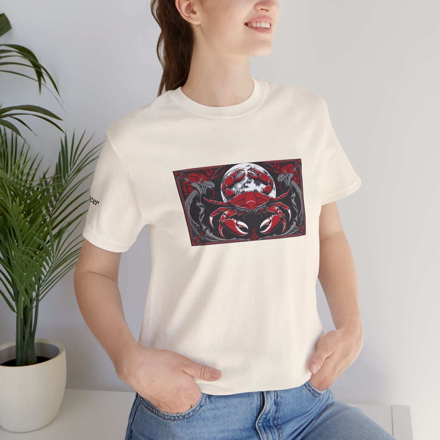Cancro - T-shirt Zodiaco gotico. Grafica rossa sul davanti. Zodiaco nell'ombra.