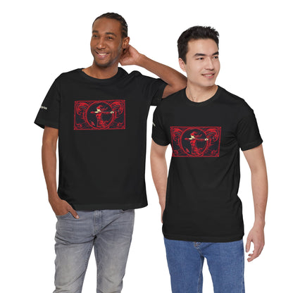 Sagittario - T-shirt Zodiaco gotico. Grafica rossa sul davanti. Zodiaco nell'ombra.