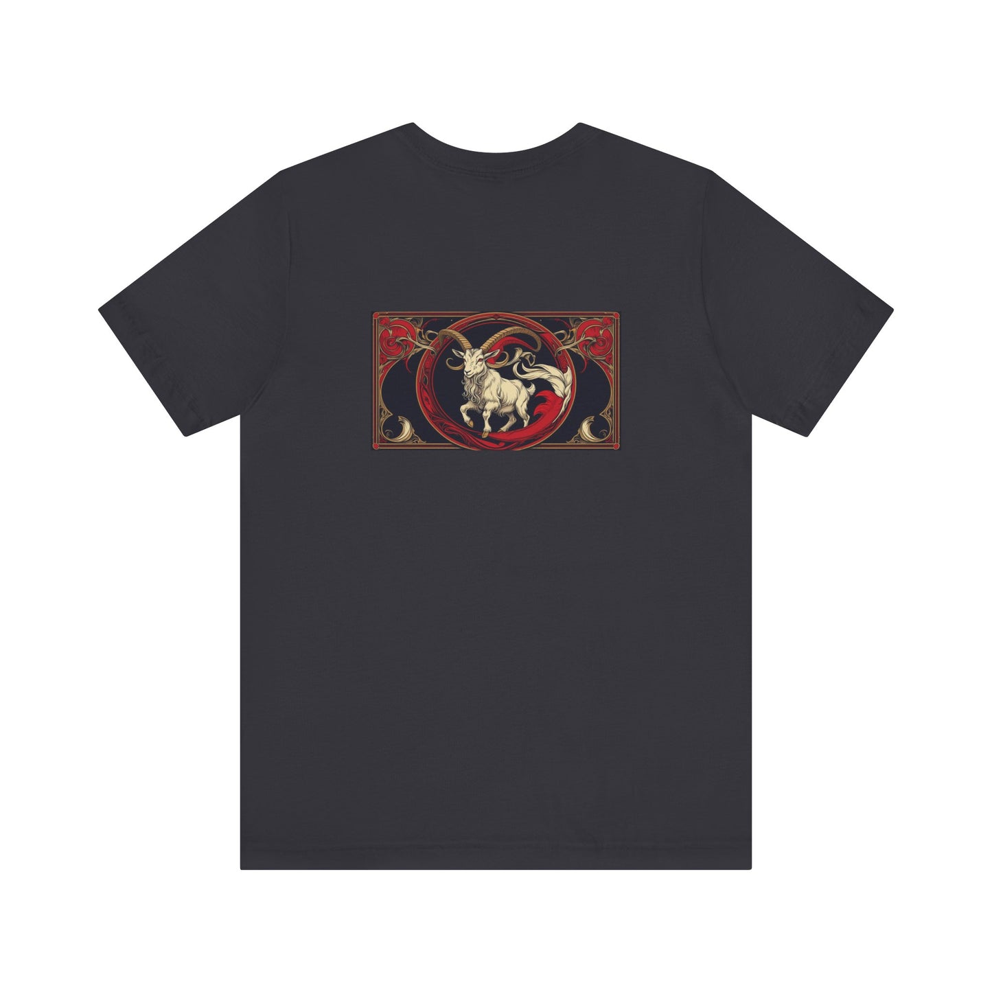 Capricorno - Zodiaco gotico, maglietta con grafica rossa sul retro. Zodiaco nell'ombra