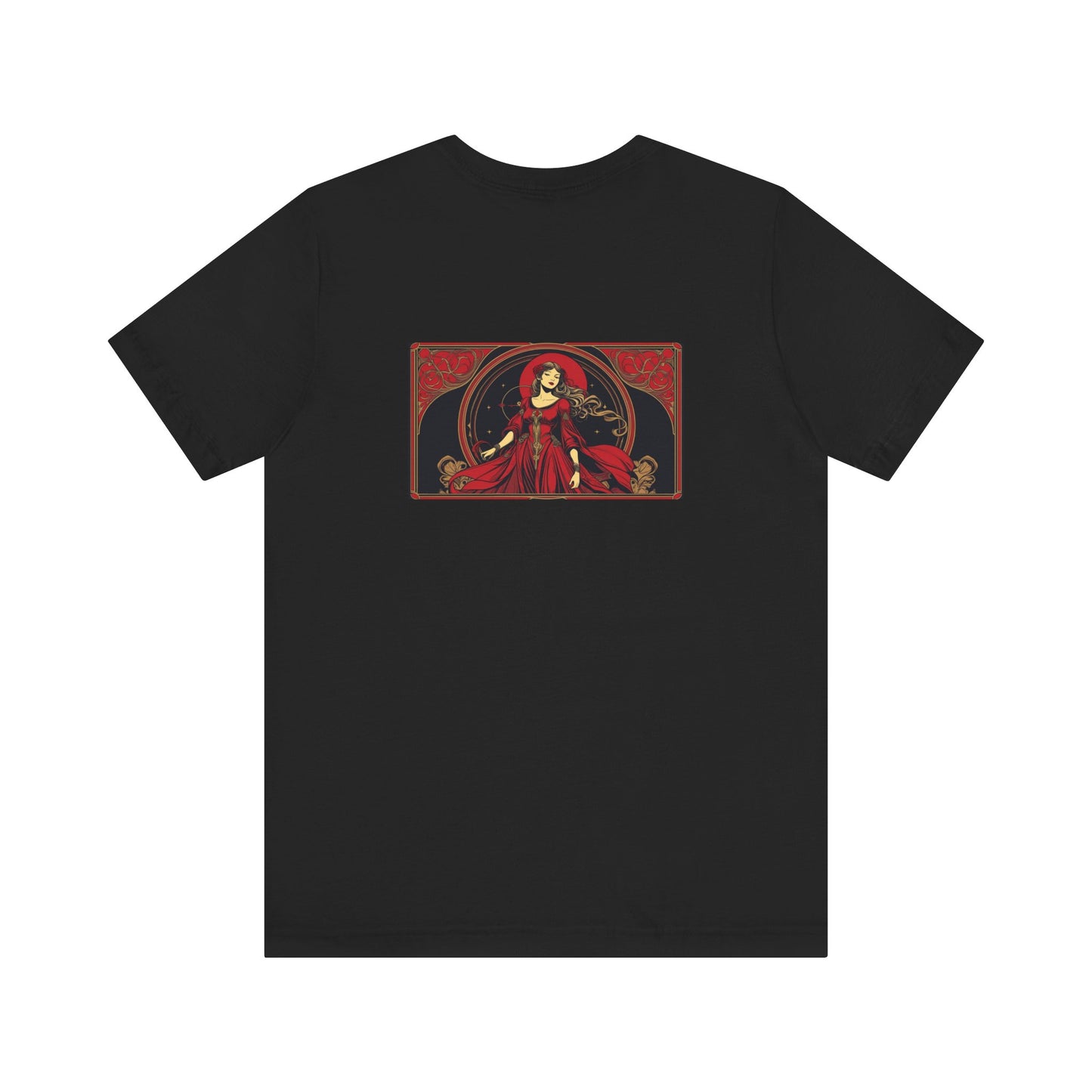 Vergine - Zodiaco gotico, maglietta con grafica rossa sul retro. Zodiaco nell'ombra