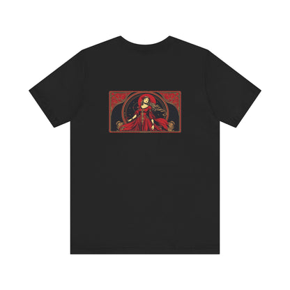 Vergine - Zodiaco gotico, maglietta con grafica rossa sul retro. Zodiaco nell'ombra
