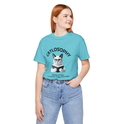 Catlosophy Unisex Jersey Maglietta a maniche corte – Design "Riposare non è pigrizia"