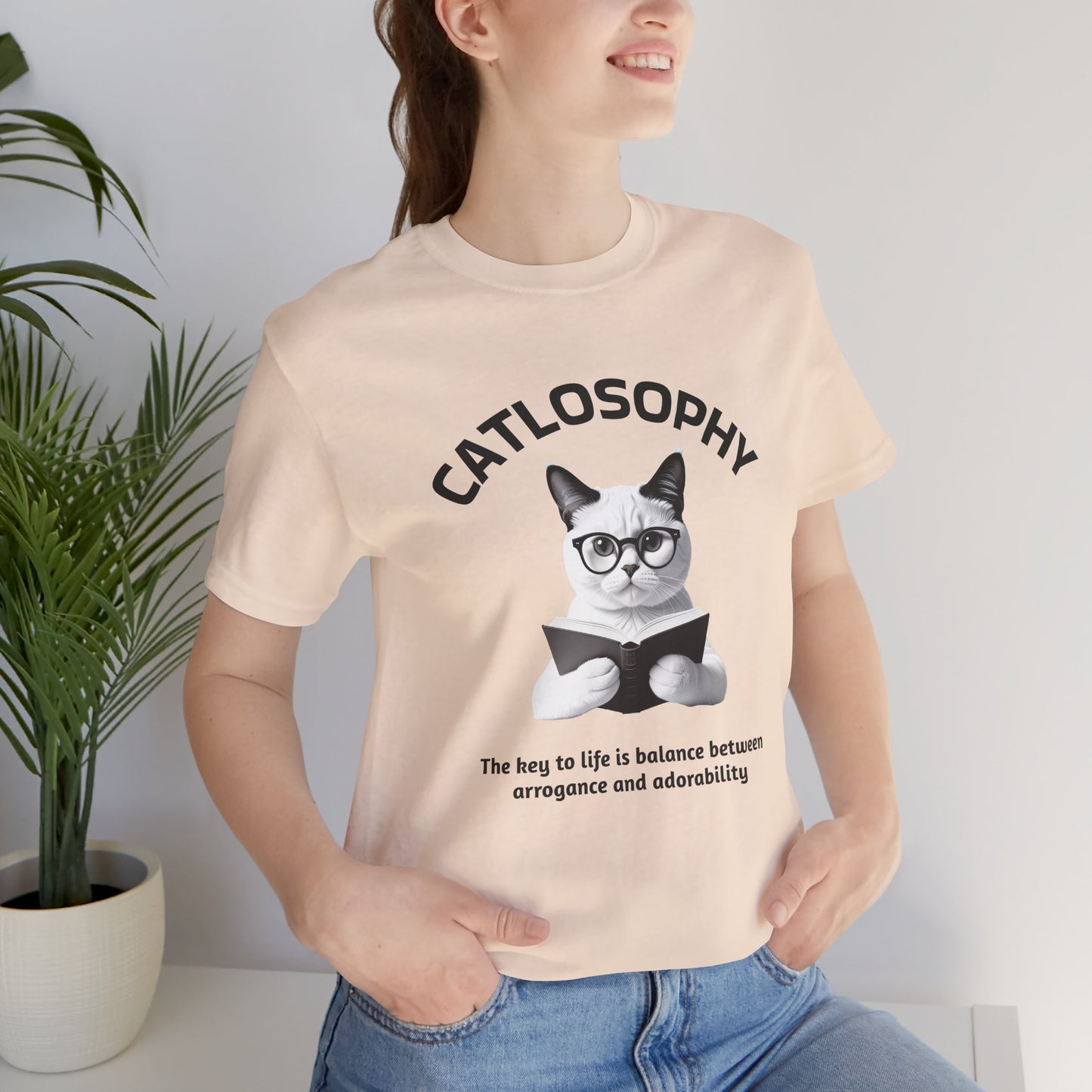 Catlosophy Maglietta unisex a maniche corte in jersey – Design "La chiave della vita"