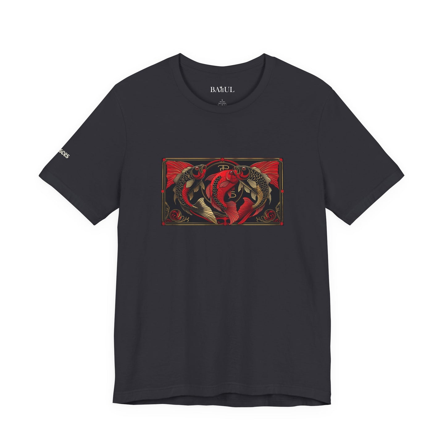 Pesci - T-shirt Zodiaco gotico. Grafica rossa sul davanti. Zodiaco nell'ombra.