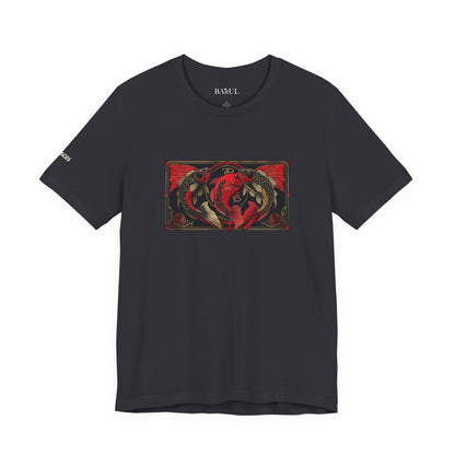 Pesci - T-shirt Zodiaco gotico. Grafica rossa sul davanti. Zodiaco nell'ombra.