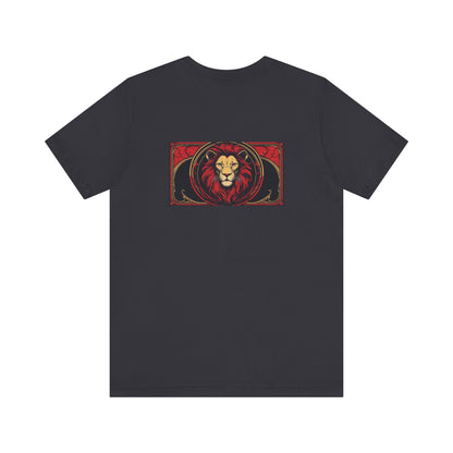 Leone - Zodiaco gotico, maglietta con grafica rossa sul retro. Zodiaco nell'ombra