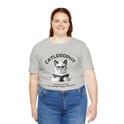 Catlosophy Unisex Jersey Maglietta a maniche corte – Design "Riposare non è pigrizia"