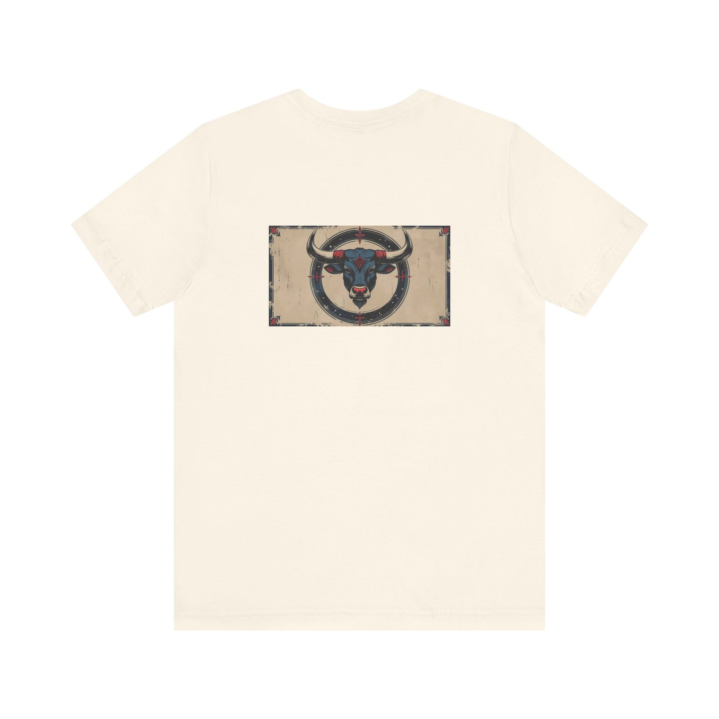 Toro - T-shirt con segno zodiacale gotico. Grafica blu sul retro. Segno zodiacale nell'ombra.