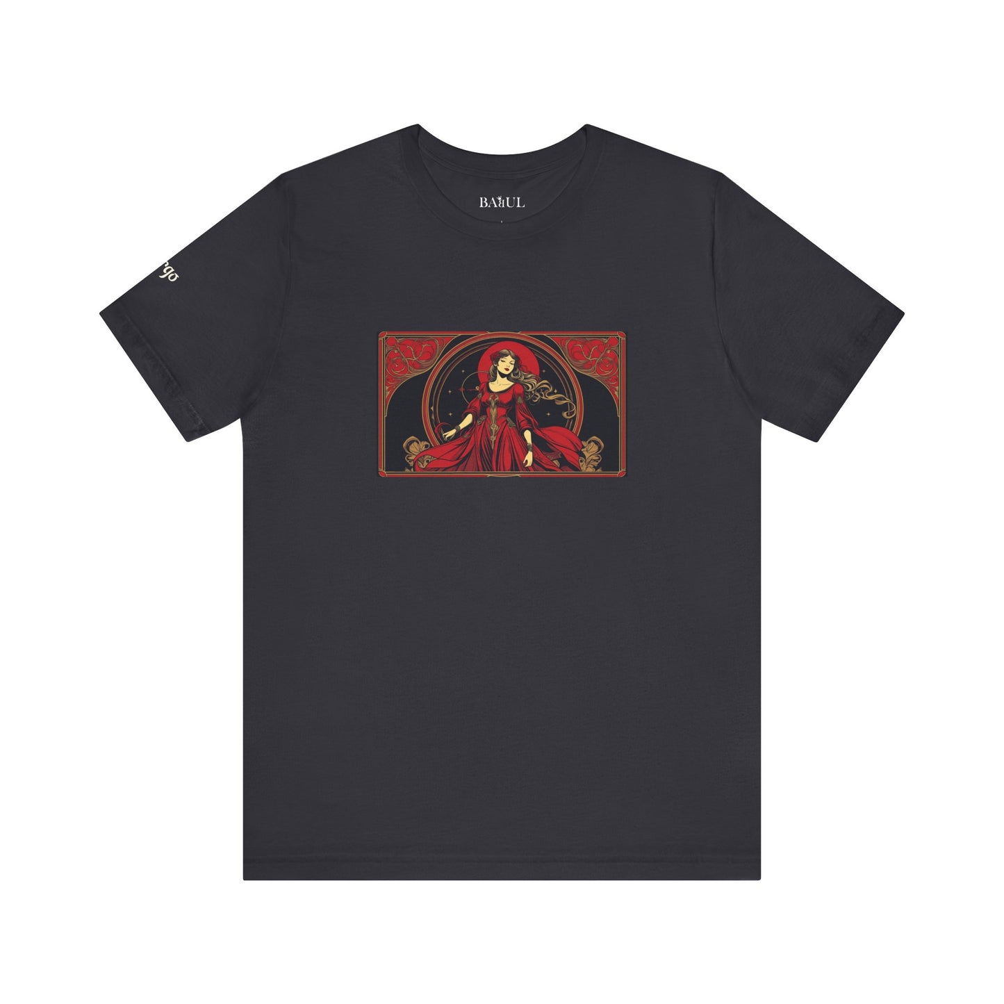 Vergine - T-shirt Zodiaco gotico. Grafica rossa sul davanti. Zodiaco nell'ombra.