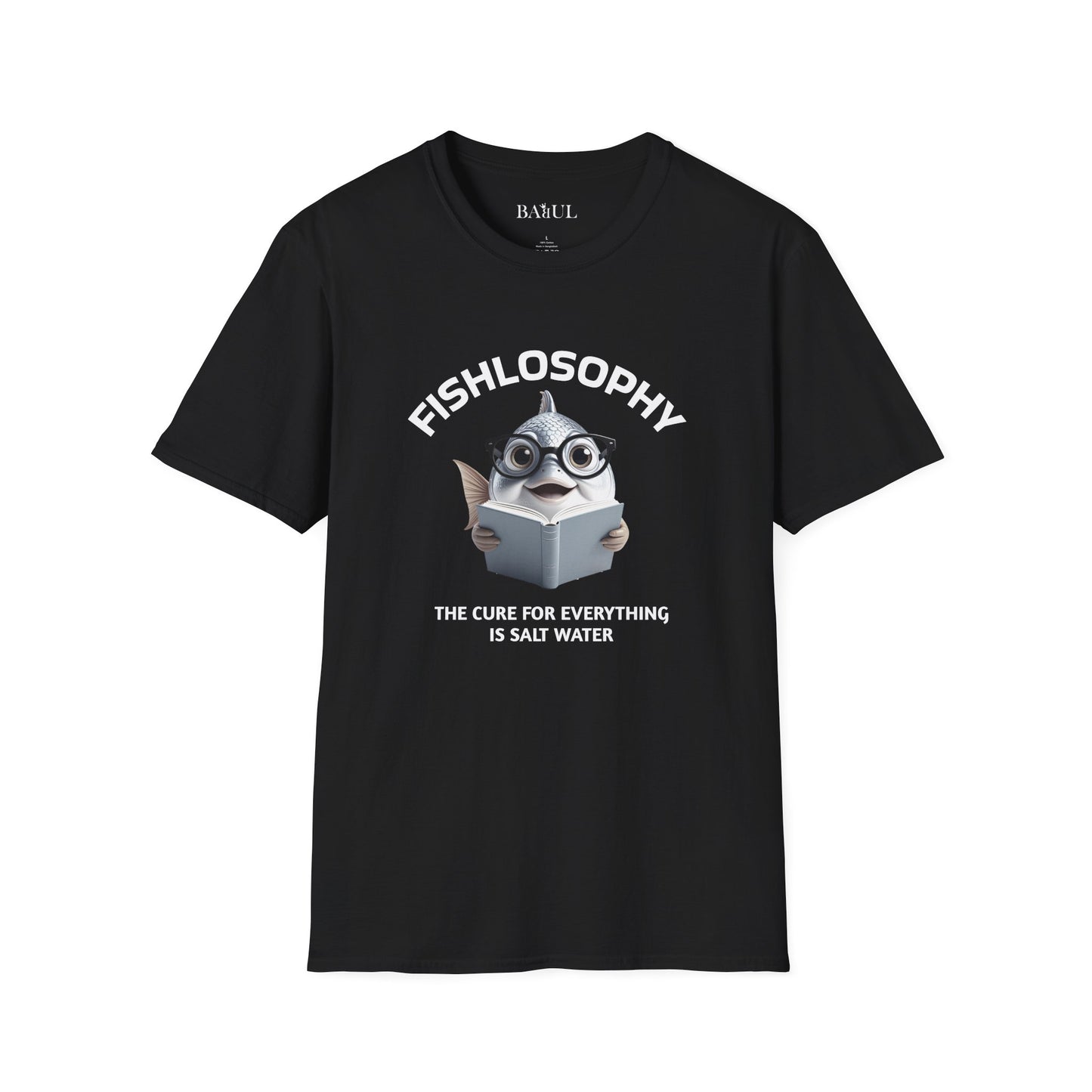 Maglietta unisex Fishlosophy - Design con vibrazioni oceaniche e domande sulla vita - La cura per tutte le malattie è l'acqua salata.