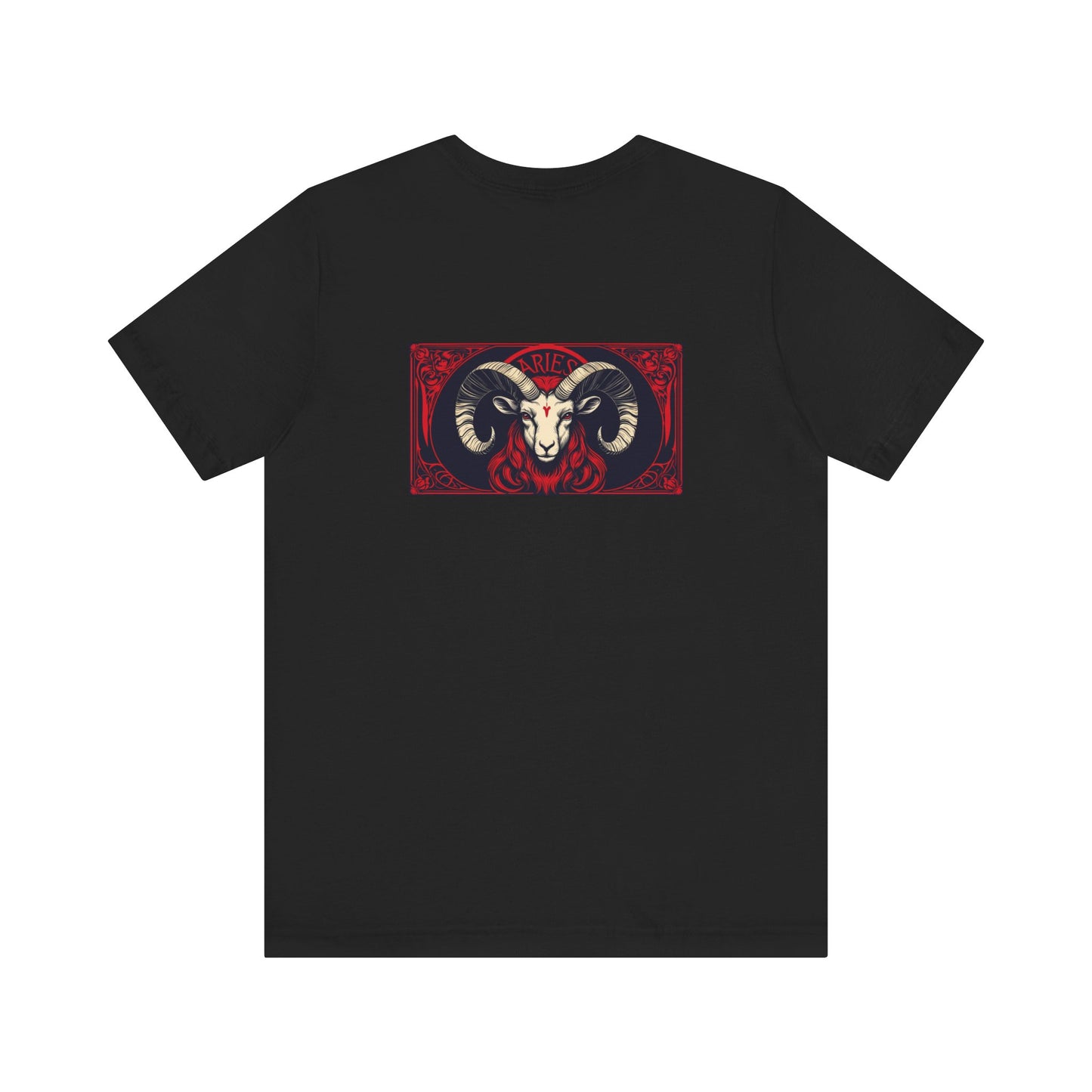 Ariete - Zodiaco gotico, maglietta con grafica rossa sul retro. Zodiaco nell'ombra