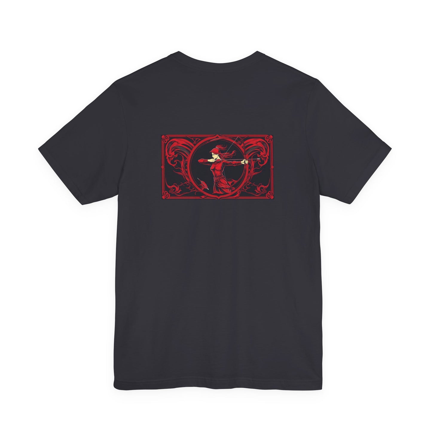 Sagittario - Zodiaco gotico, maglietta con grafica rossa sul retro. Zodiaco nell'ombra