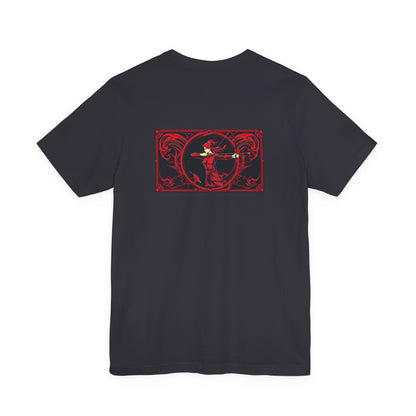 Sagittario - Zodiaco gotico, maglietta con grafica rossa sul retro. Zodiaco nell'ombra