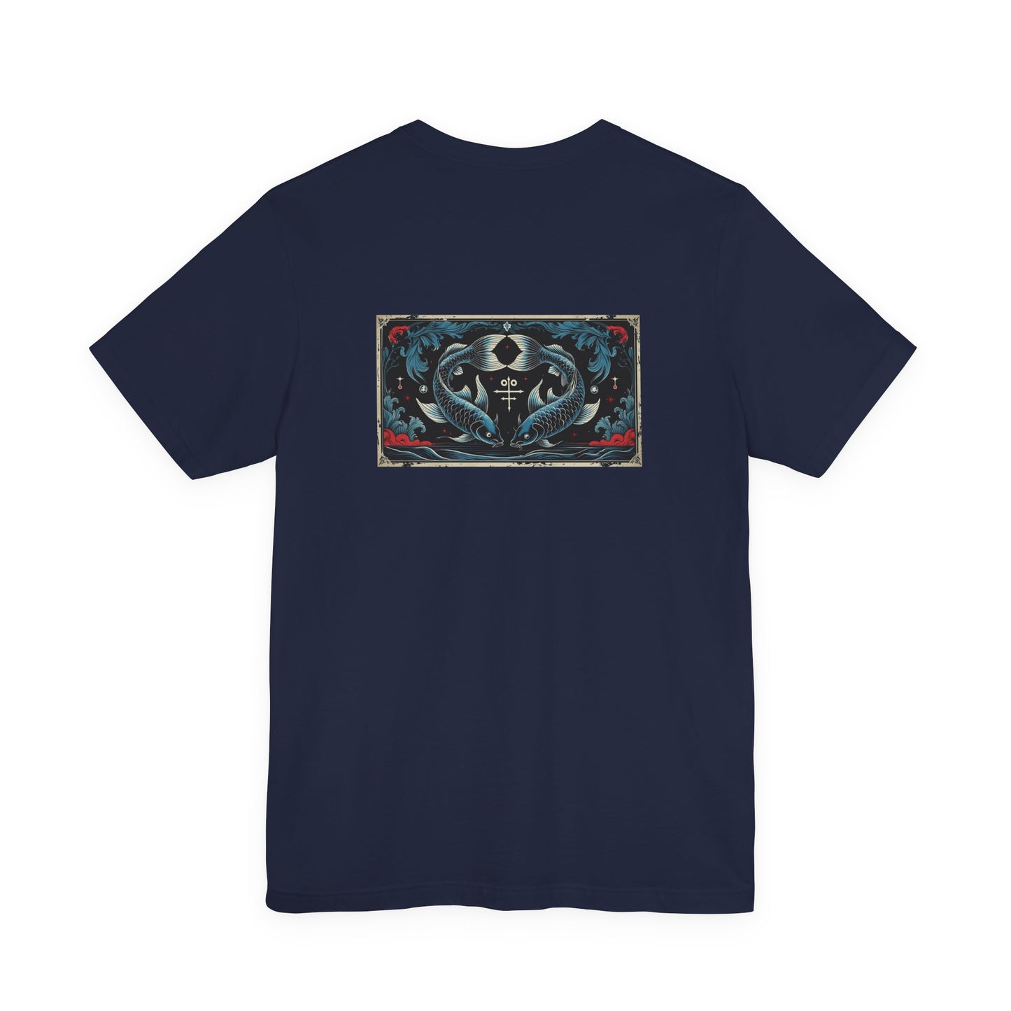 Pesci - T-shirt con lo Zodiaco Gotico. Grafica blu sul retro. Zodiaco nell'ombra.