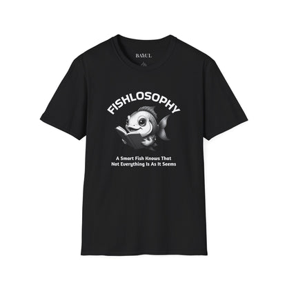 Maglietta unisex Fishlosophy - Design con vibrazioni oceaniche e domande sulla vita - Un pesce intelligente sa che non tutto è come sembra.