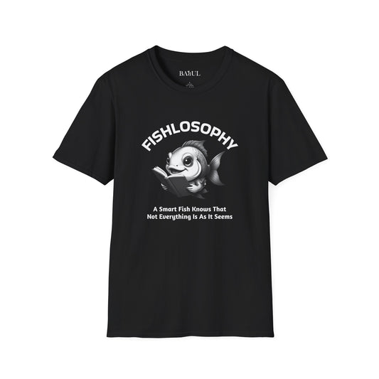 Maglietta unisex Fishlosophy - Design con vibrazioni oceaniche e domande sulla vita - Un pesce intelligente sa che non tutto è come sembra.