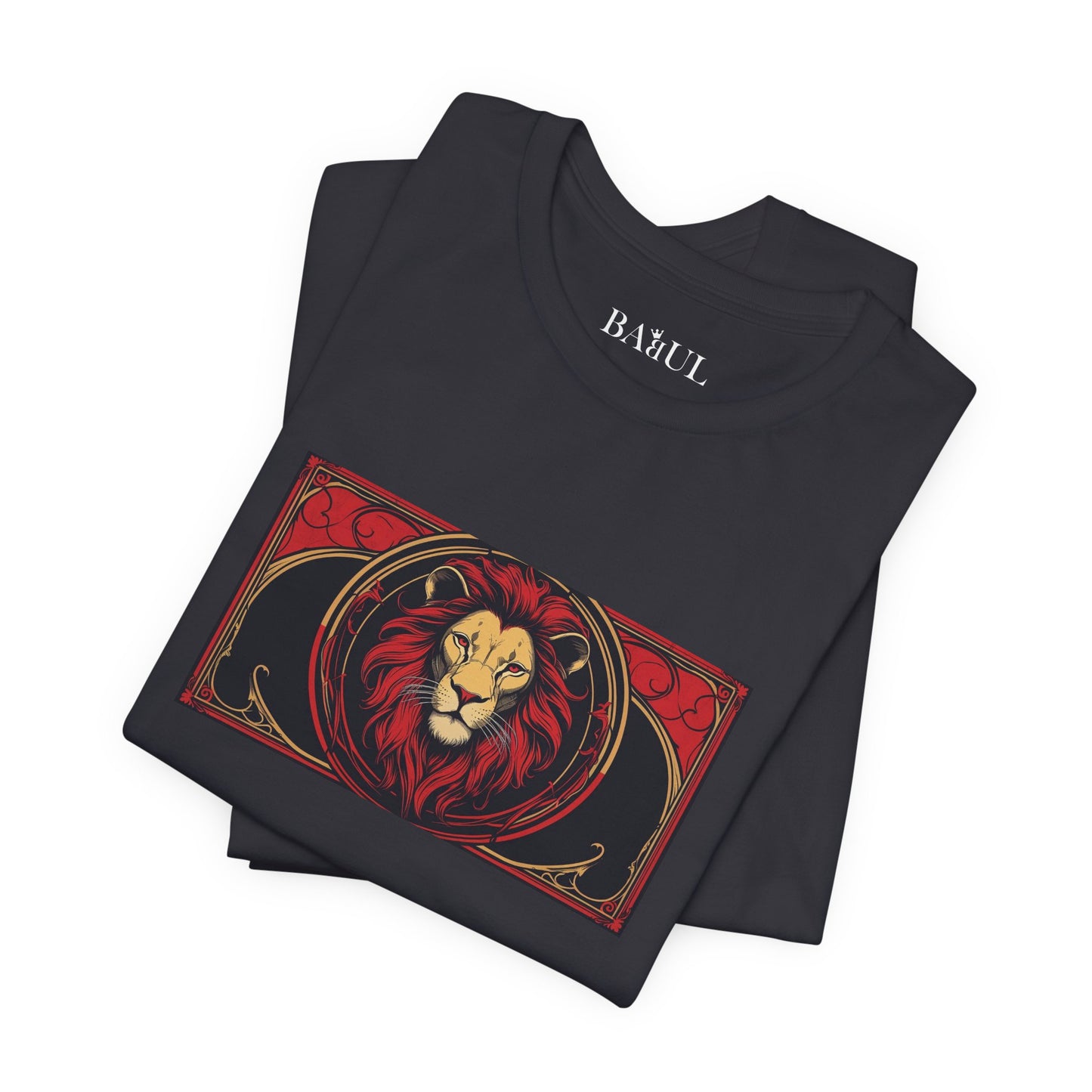 Leone - T-shirt Zodiaco gotico. Grafica rossa sul davanti. Zodiaco nell'ombra.