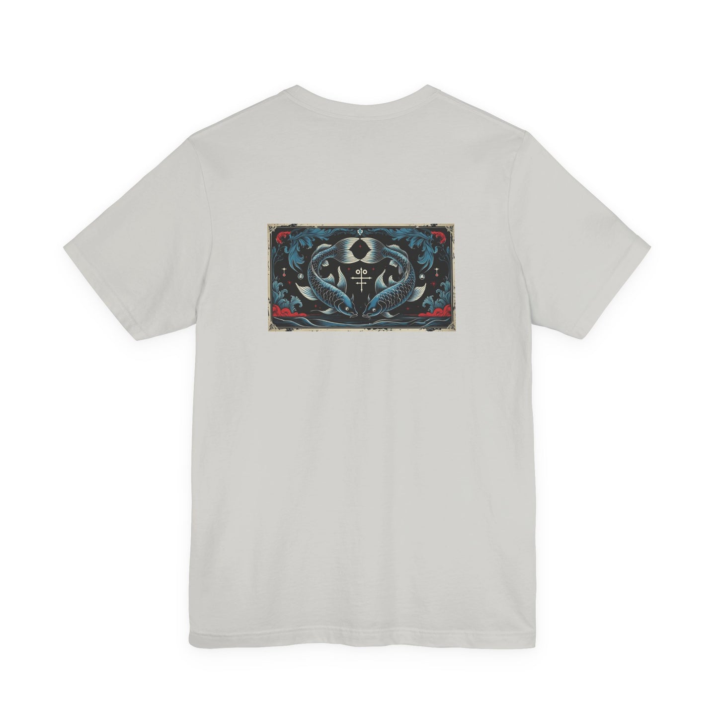 Pesci - T-shirt con lo Zodiaco Gotico. Grafica blu sul retro. Zodiaco nell'ombra.