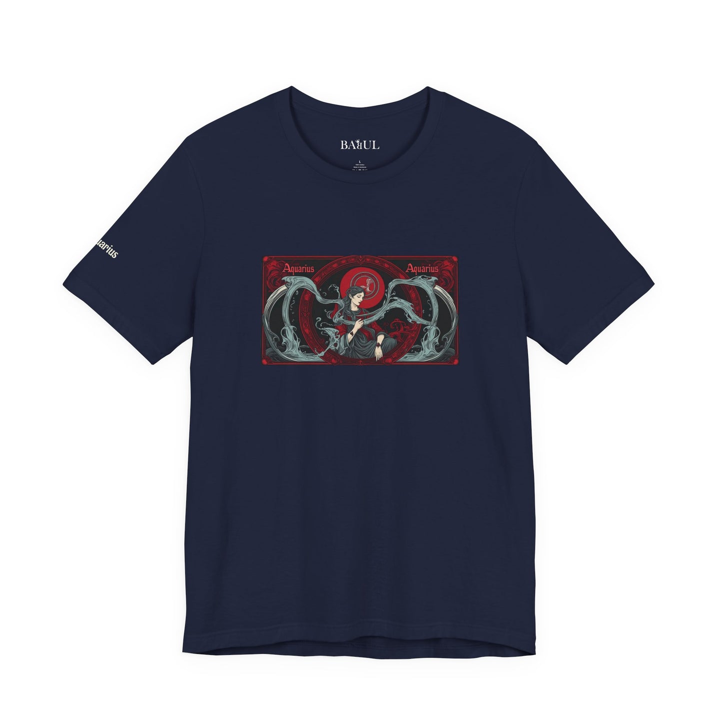 Acquario - T-shirt Zodiaco gotico. Grafica rossa sul davanti. Zodiaco nell'ombra.
