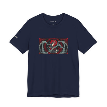 Acquario - T-shirt Zodiaco gotico. Grafica rossa sul davanti. Zodiaco nell'ombra.
