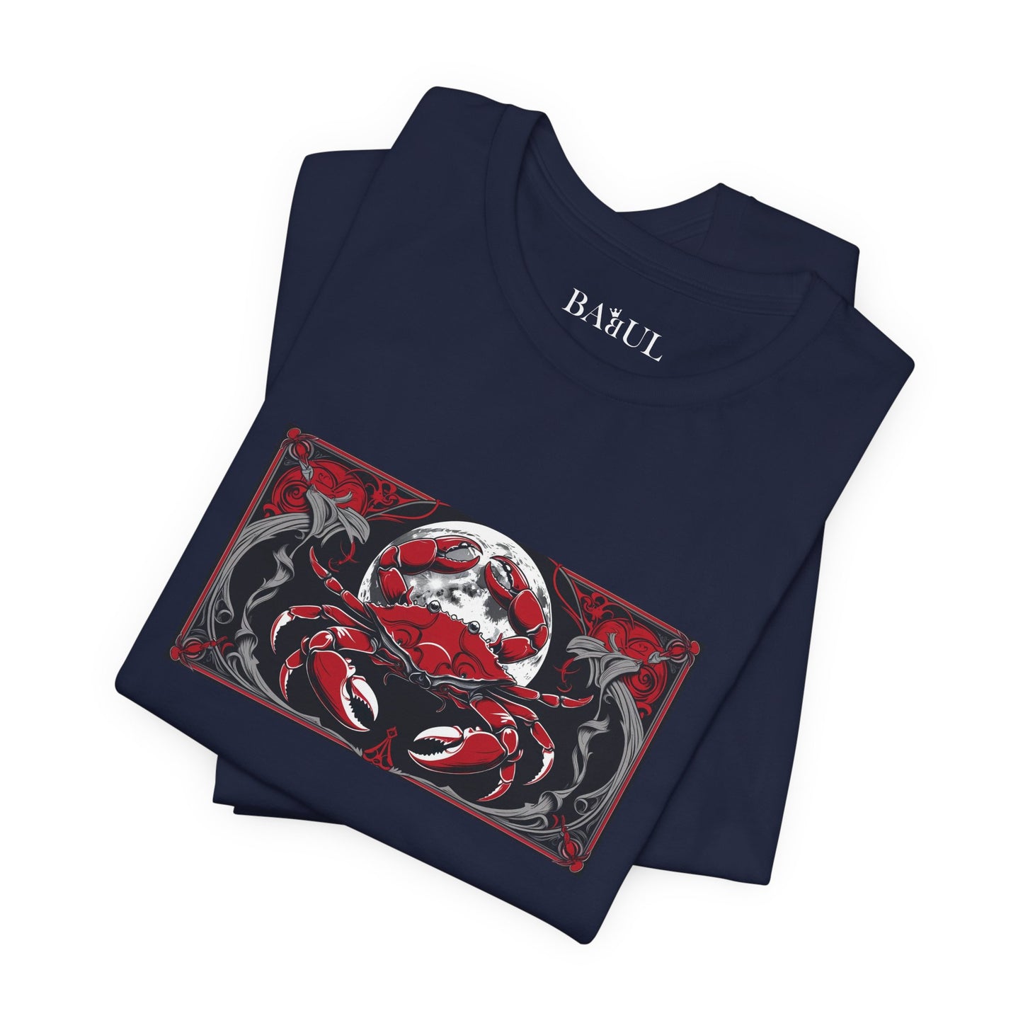 Cancro - T-shirt Zodiaco gotico. Grafica rossa sul davanti. Zodiaco nell'ombra.