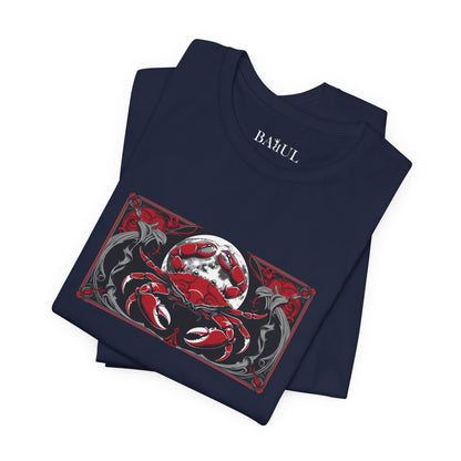Cancro - T-shirt Zodiaco gotico. Grafica rossa sul davanti. Zodiaco nell'ombra.