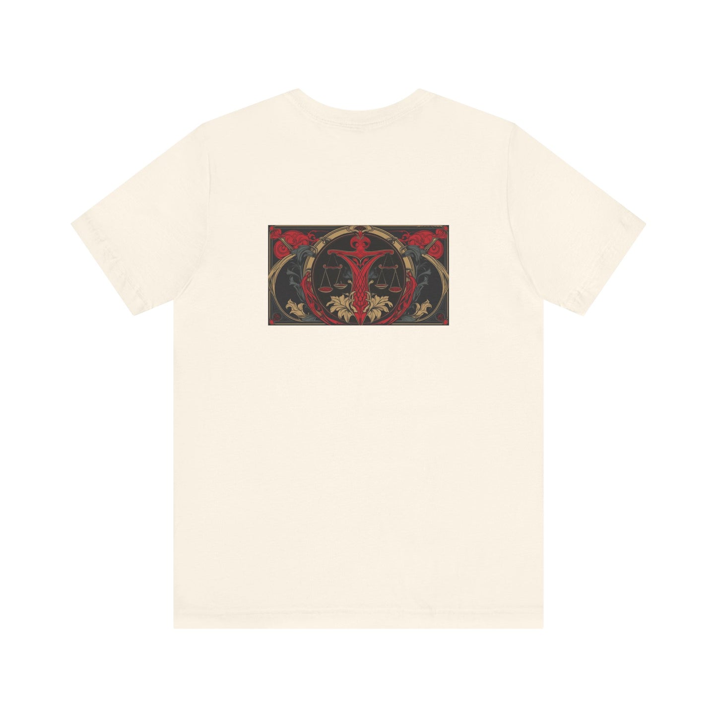 Bilancia - Zodiaco gotico, maglietta con grafica rossa sul retro. Zodiaco nell'ombra