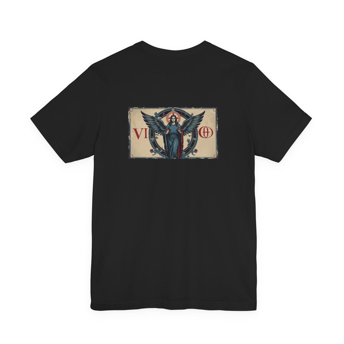 Vergine - T-shirt con segno zodiacale gotico. Grafica blu sul retro. Segno zodiacale nell'ombra.