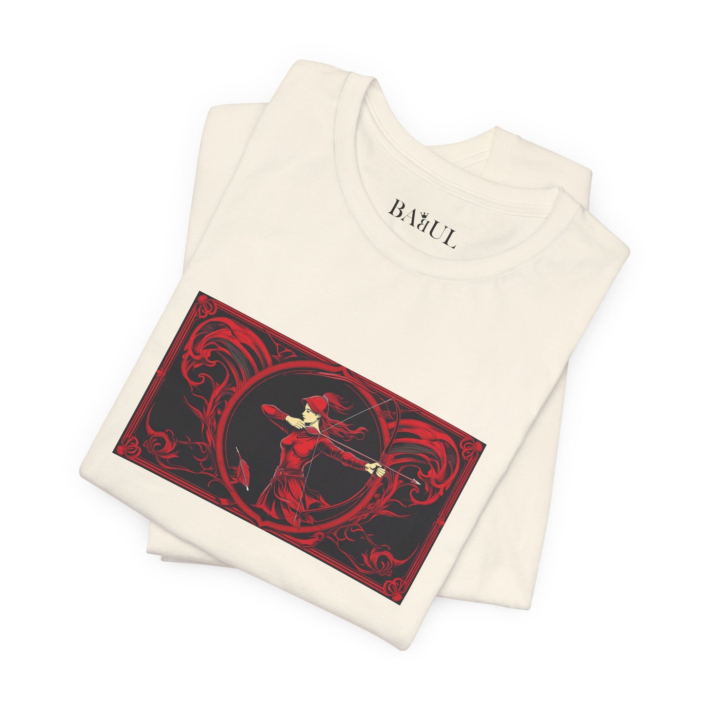 Sagittario - T-shirt Zodiaco gotico. Grafica rossa sul davanti. Zodiaco nell'ombra.