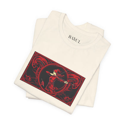 Sagittario - T-shirt Zodiaco gotico. Grafica rossa sul davanti. Zodiaco nell'ombra.